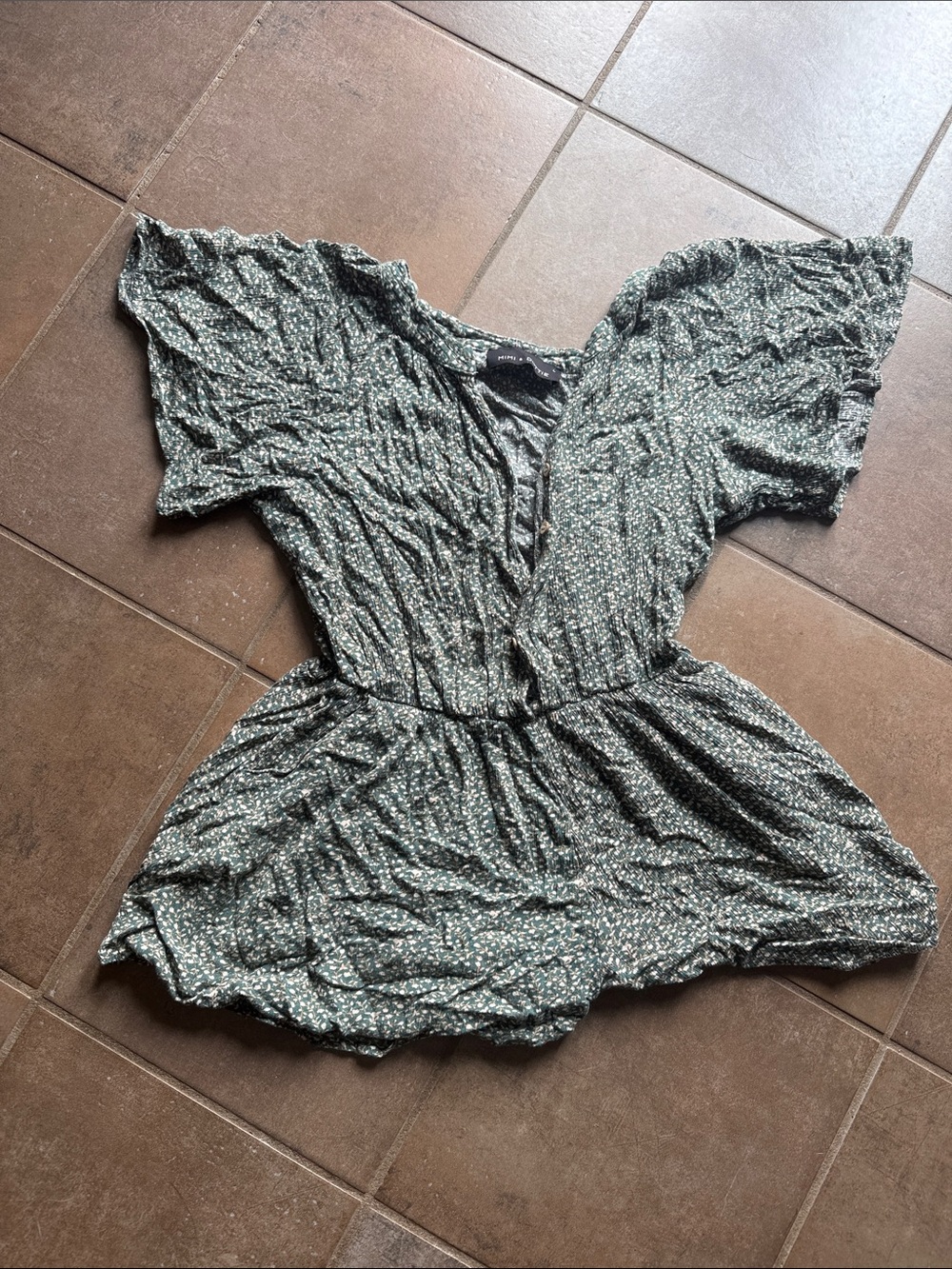 Women's Green Floral Short Sleeve Romper